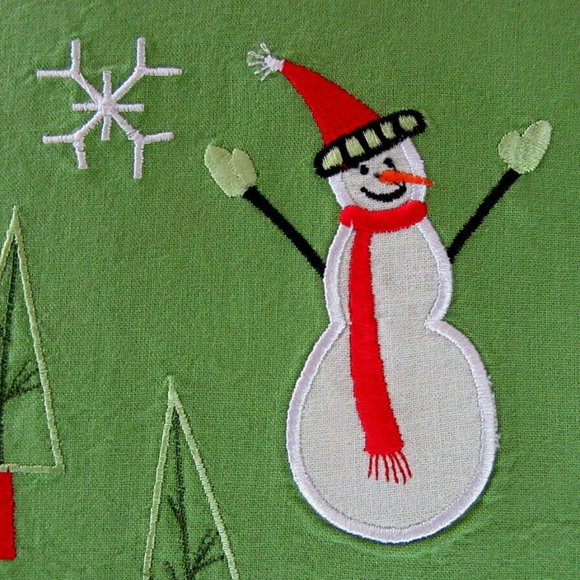 Red & green Christmas appliqued & embroidered placements 3 Snowmen - set of 4 - Picture 5 of 10
